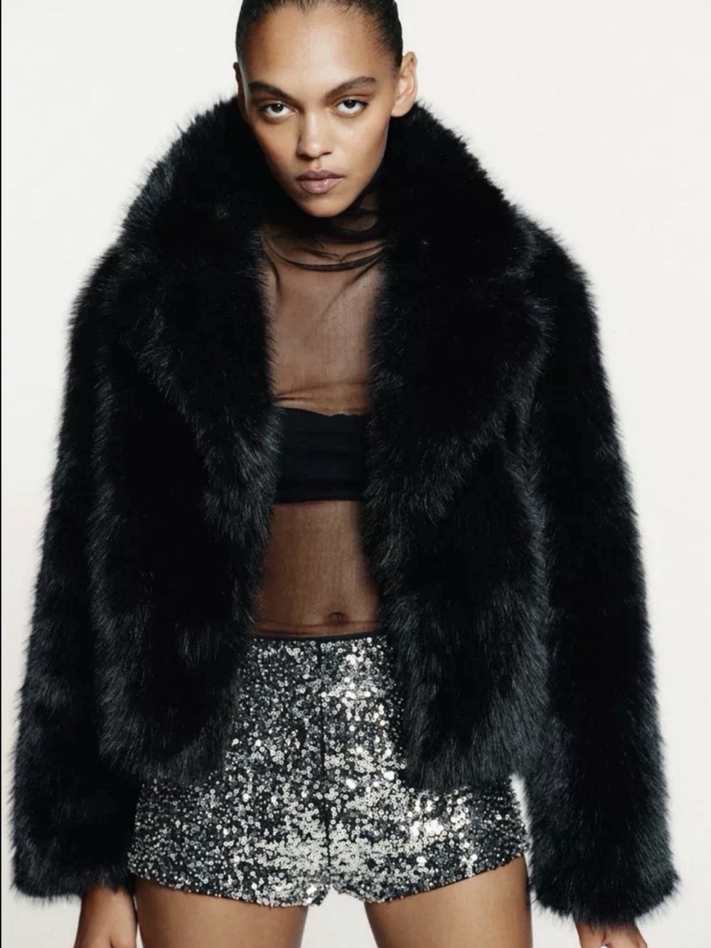 Zara Black Faux Fur Teddy Jacket - Picture 3 of 4